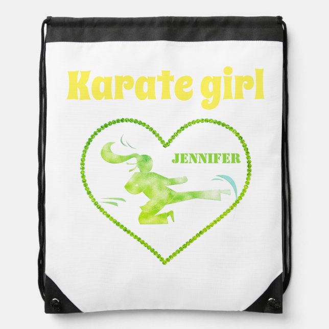 Name Girl Silhouette Japan Martial Arts Karate Drawstring Bag (Front)