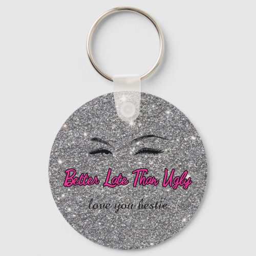 Name Girls Wink Quote Pink Kiss Silver Keychain