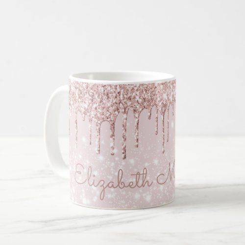 Name Glitter Pink Rose Gold Drip Pretty Coffee Mug