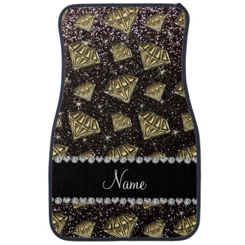 Name gold diamond black glitter car mat