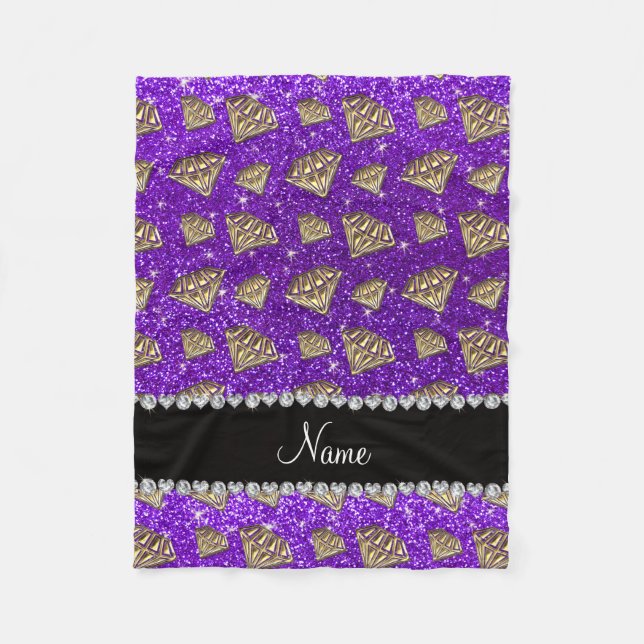 Name gold diamond indigo purple glitter fleece blanket (Front)
