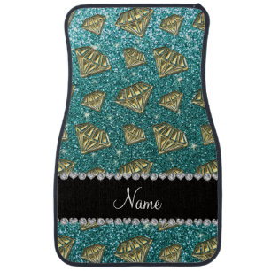 Name gold diamond turquoise glitter car mat
