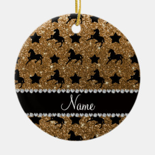 Name gold glitter horses stars ceramic ornament