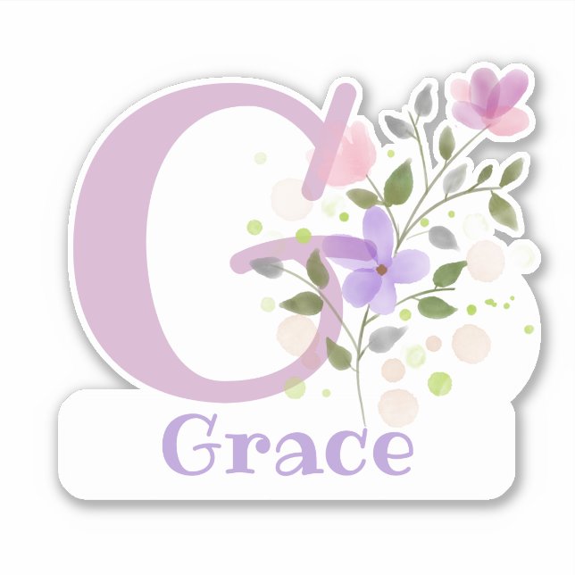 Name Grace plus Initial with Floral Design Sticker (Front)
