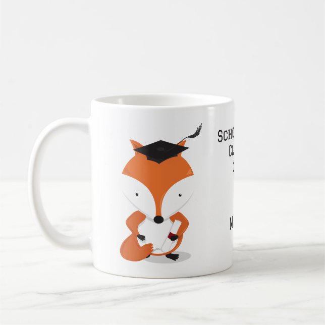 Name Grad Cap Fox Graduation Coffee Mug (Left)