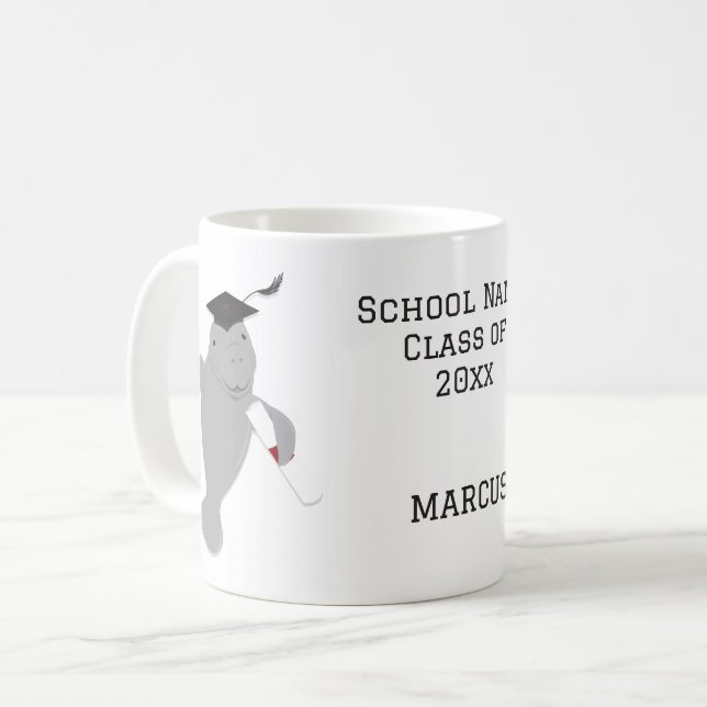 Name Grad Cap Manatee Graduation Coffee Mug (Front Left)