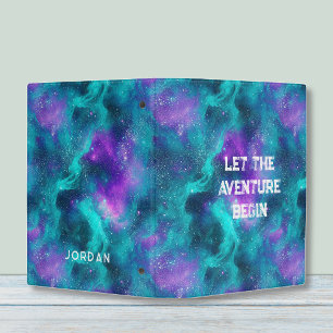 Name Graduate Promotion Teal & Purple Cosmic Stars Mini Binder