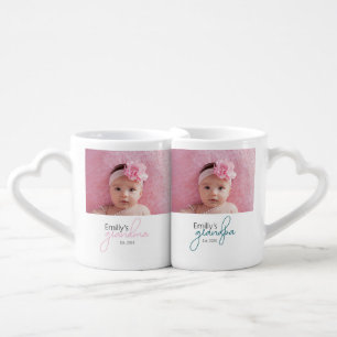 Name Grandma And Grandpa Established Year Photo Coffee Mug Set
