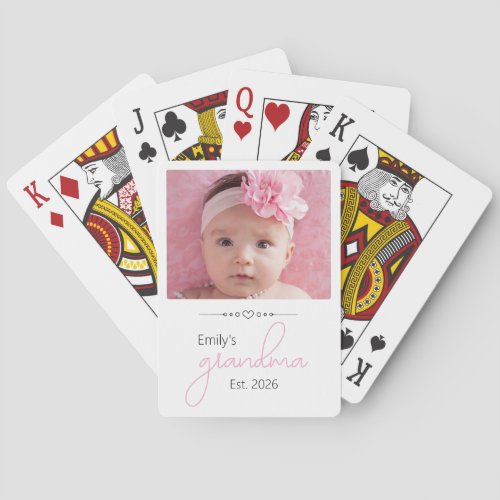 Name Grandma Established Year Photo Script Font Poker Cards