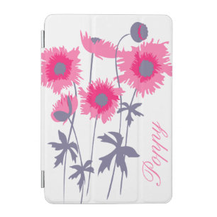 Name graphic white & pink poppies floral iPad mini cover