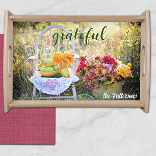 Name, Grateful Beautiful Autumn Print Serving Tray