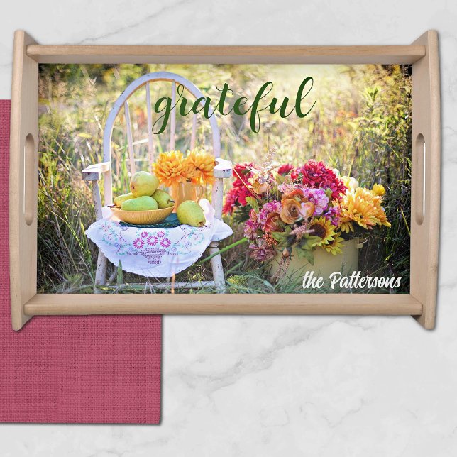 Name, Grateful Beautiful Autumn Print Serving Tray (Creator Uploaded)