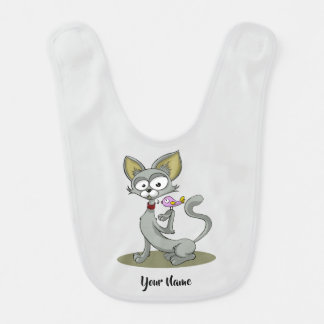 Name Gray Cat Big Ears Pink Bird cute Baby Bib