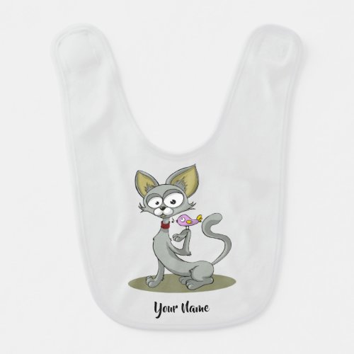 Name Gray Cat Big Ears Pink Bird cute Baby Bib