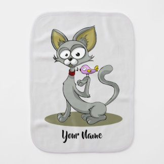 Name Gray Cat Big Ears Pink Bird Cute Baby Burp Cloth