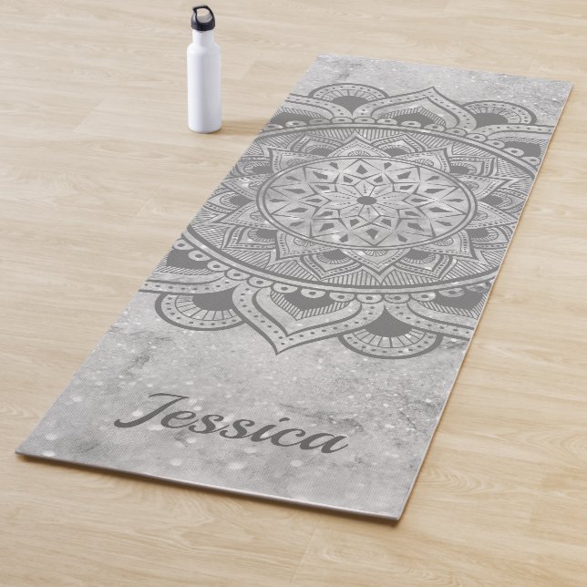 Name Gray Glitter Marble Mandala Om Exercise Yoga Mat (In Situ)