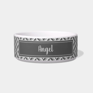 Name Gray Three-Tone Diamond Pattern Pet Bowl