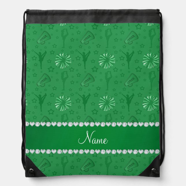Name green cheerleading pompoms bullhorns stars drawstring bag (Front)