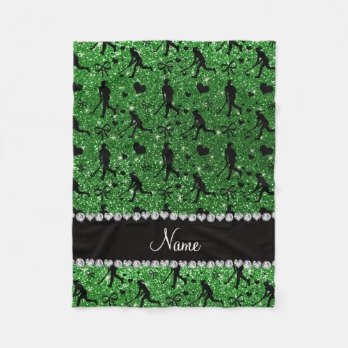 Name green glitter field hockey hearts bow fleece blanket