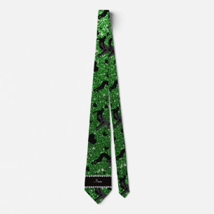 Name green glitter wrestling hearts bows neck tie