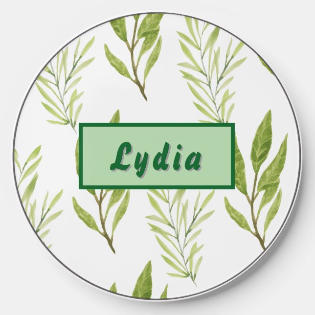 Name Green Leaves Botanical  Wireless Charger (Front)