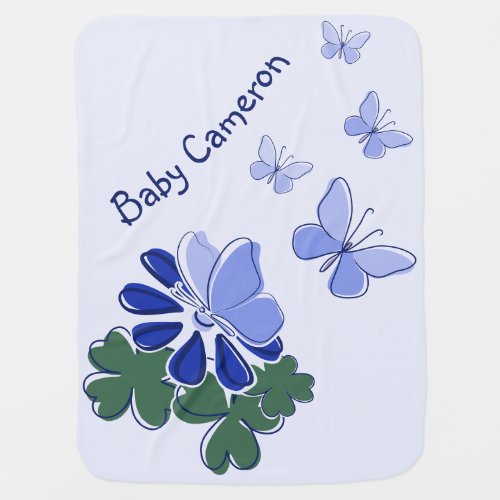 Name Green Purple Blue Doodle Blooms Butterflies  Baby Blanket