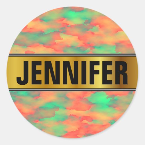 Name  Green Red Watercolor_Like Abstract Pattern Classic Round Sticker