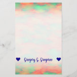 [ Thumbnail: Name; Green, Red Watercolor-Like Abstract Pattern Stationery ]