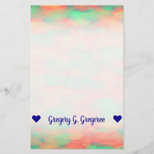 Name; Green, Red Watercolor-Like Abstract Pattern Stationery