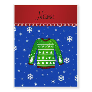 Name green ugly christmas sweater blue snowflakes temporary tattoos