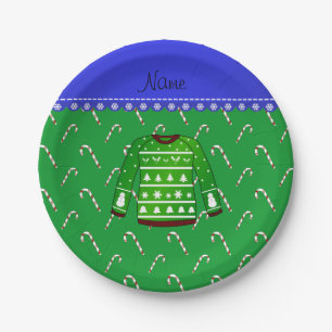 Name green ugly christmas sweater candy canes paper plates