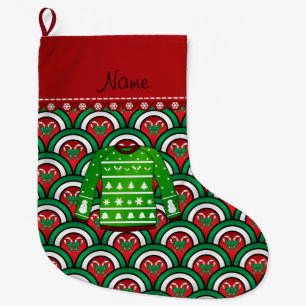 Name green ugly christmas sweater half circles large christmas stocking