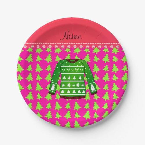 Name green ugly christmas sweater pink trees paper plates