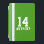 Name green & white sport name number ipad cover<br><div class="desc">Orange and white sports style ipad case cover. In a sports shirt style Customize with the name and special age, year or lucky number of your choice. Case currently reads: Anthony 14. *Please note some names will not always fit due to the nature of the font. A perfect gift for...</div>