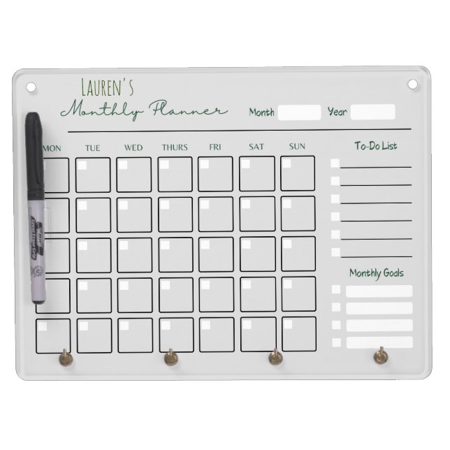 name grey monthly planner dry erase board (Front)