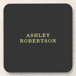 Name Grey Yellow Professional Stylish Minimalist Beverage Coaster