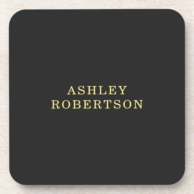 Name Grey Yellow Professional Stylish Minimalist Beverage Coaster (Front)