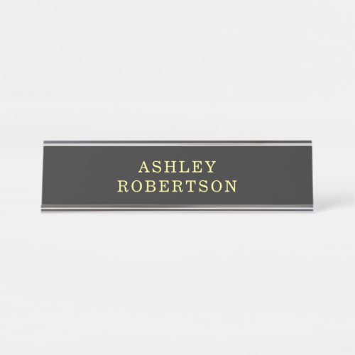 Name Grey Yellow Professional Stylish Minimalist Desk Name Plate