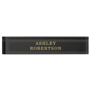 Name Grey Yellow Professional Stylish Minimalist Desk Name Plate