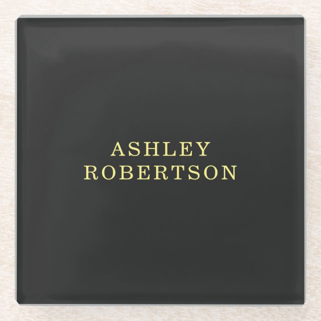 Name Grey Yellow Professional Stylish Minimalist Glass Coaster (Front)