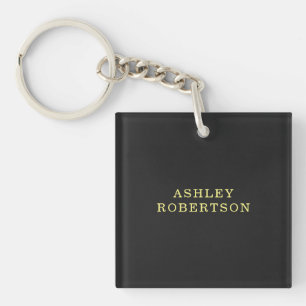 Name Grey Yellow Professional Stylish Minimalist Keychain