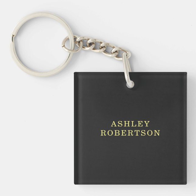 Name Grey Yellow Professional Stylish Minimalist Keychain (Front)