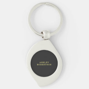 Name Grey Yellow Professional Stylish Minimalist Keychain