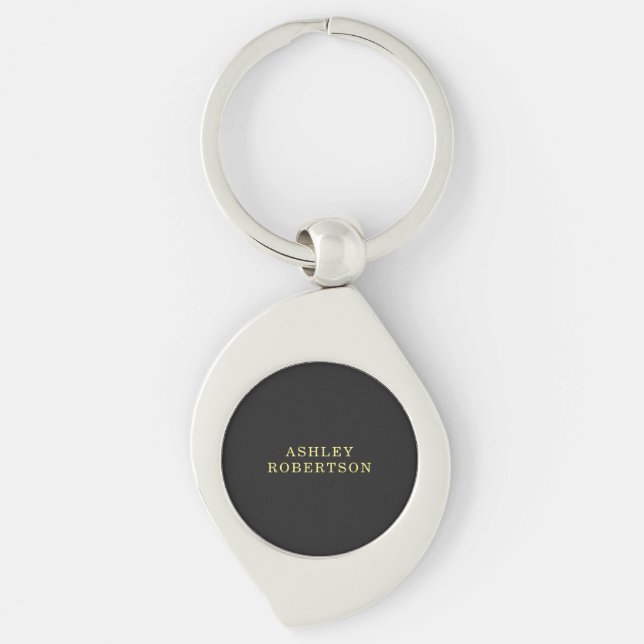 Name Grey Yellow Professional Stylish Minimalist Keychain (Front)