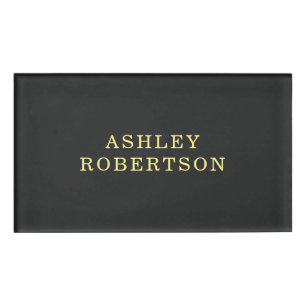 Name Grey Yellow Professional Stylish Minimalist Name Tag