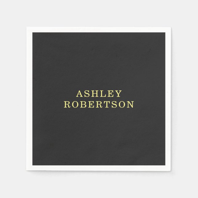 Name Grey Yellow Professional Stylish Minimalist Napkins (Front)