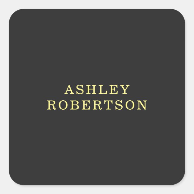 Name Grey Yellow Professional Stylish Minimalist Square Sticker (Front)