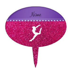 Name gymnast neon not pink glitter cake topper