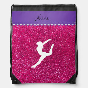 Name gymnast neon not pink glitter drawstring bag