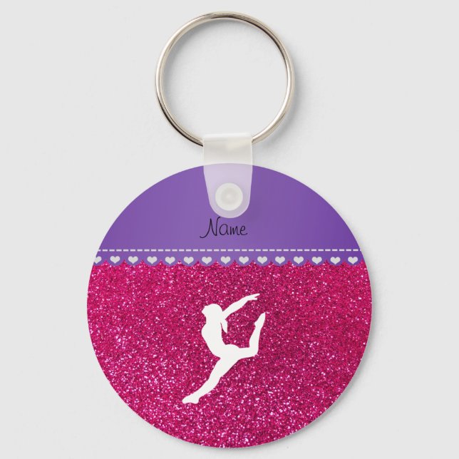 Name gymnast neon not pink glitter keychain (Front)